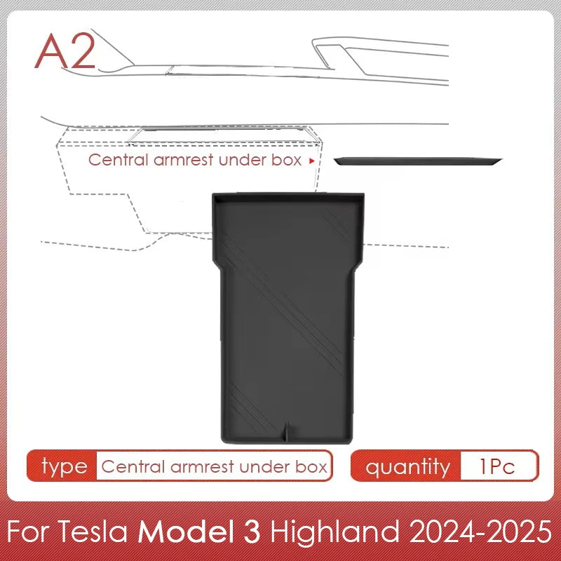 For Tesla Model 3 Highland 2025 Storage Box Model 3 2024 Highland Center Console Armrest Storage Box Stowing Tidying Accessories