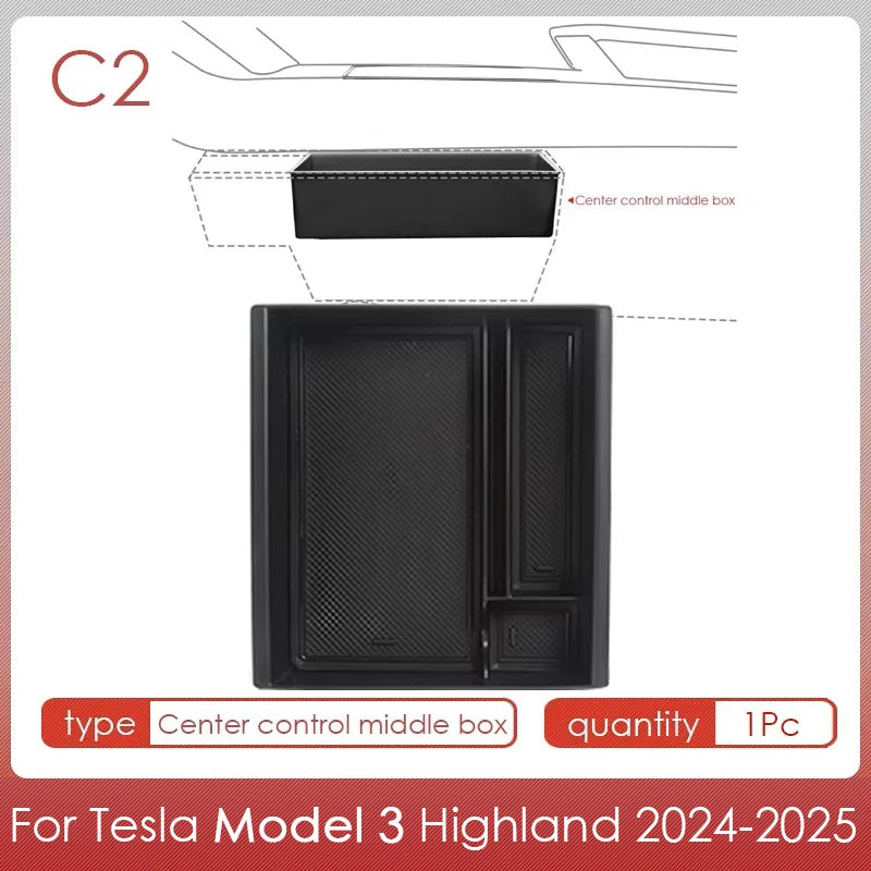 For Tesla Model 3 Highland 2025 Storage Box Model 3 2024 Highland Center Console Armrest Storage Box Stowing Tidying Accessories
