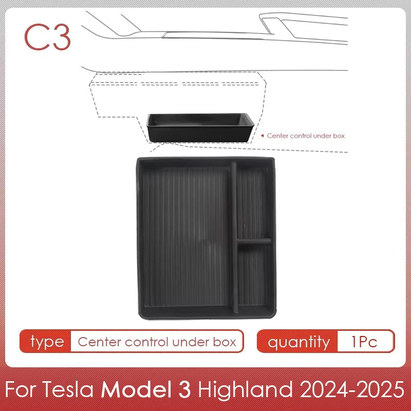 For Tesla Model 3 Highland 2025 Storage Box Model 3 2024 Highland Center Console Armrest Storage Box Stowing Tidying Accessories