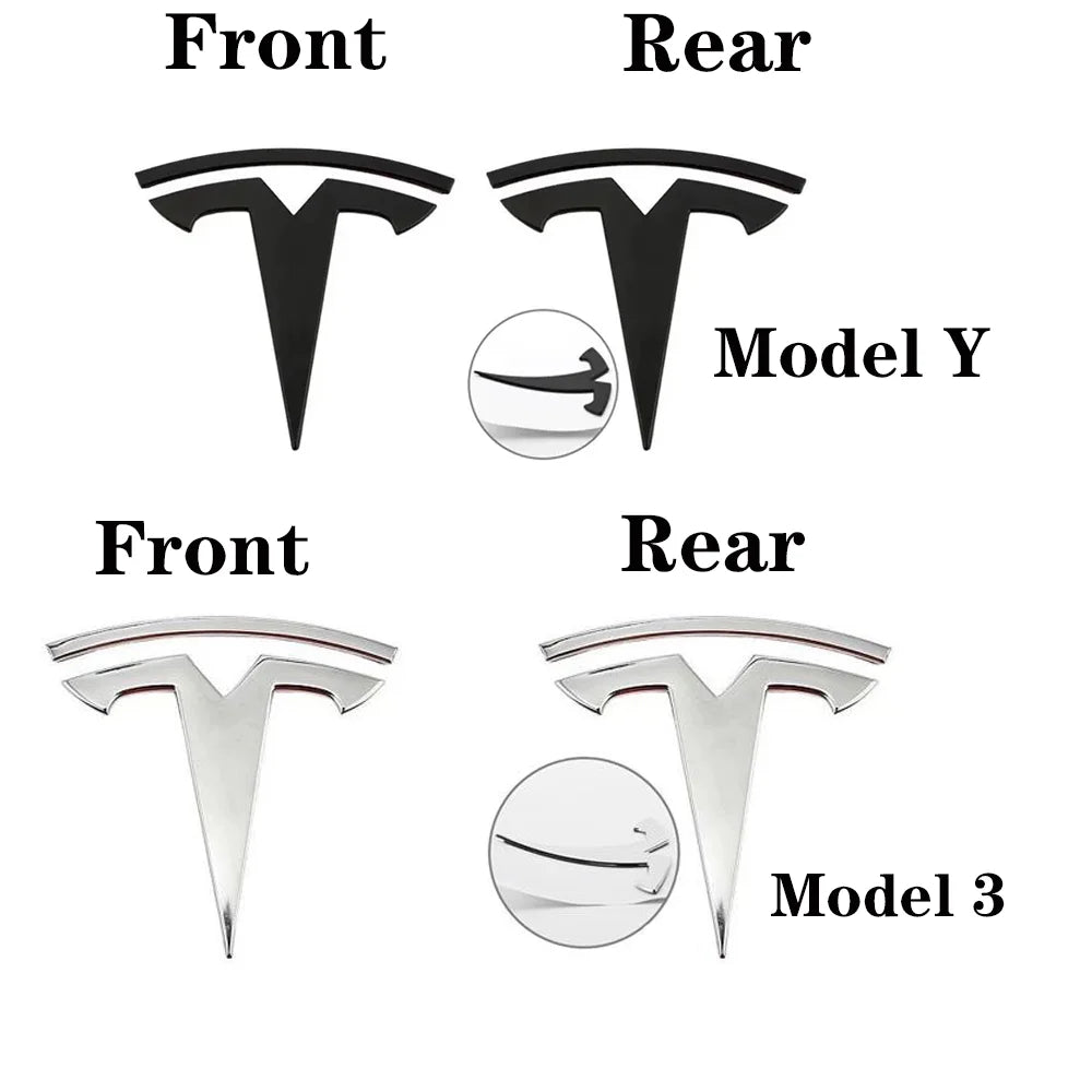 1 pcs suitable for Tesla logo Model 3 Mode Y car front hood logo sticker design, rear trunk badge accessory
