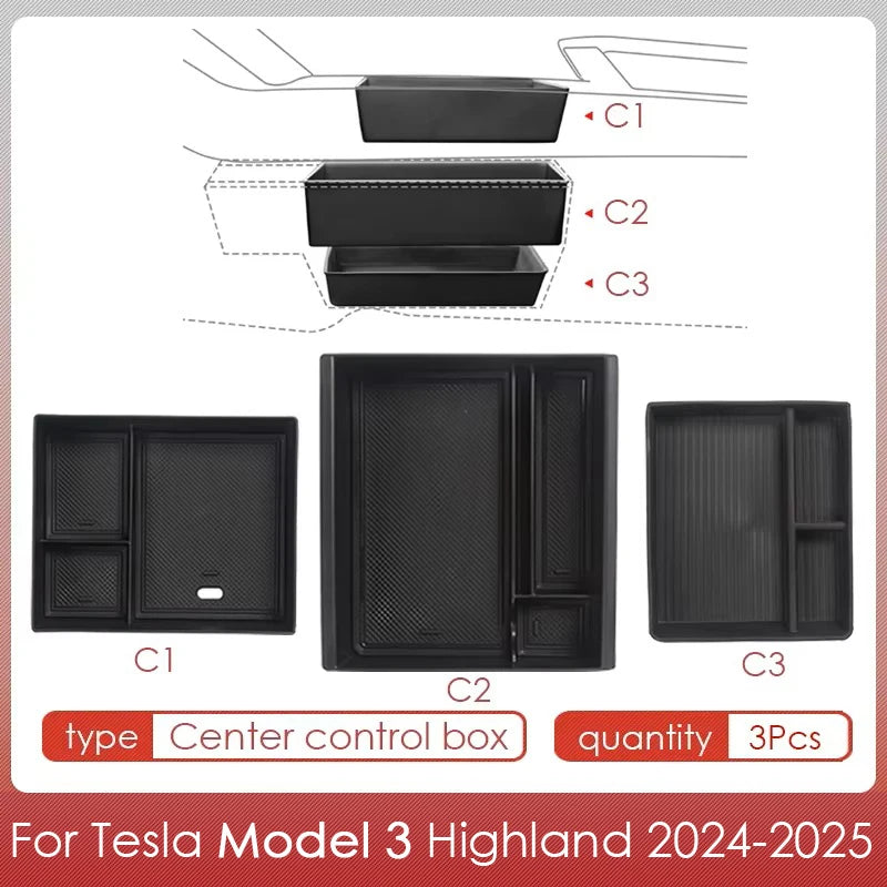 For Tesla Model 3 Highland 2025 Storage Box Model 3 2024 Highland Center Console Armrest Storage Box Stowing Tidying Accessories