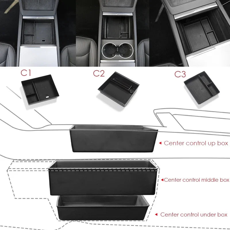 For Tesla Model 3 Highland 2025 Storage Box Model 3 2024 Highland Center Console Armrest Storage Box Stowing Tidying Accessories