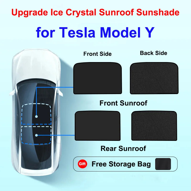 Upgrade Ice Crystal Sunroof Sunshade for Tesla Model Y 3 2023 2022 Roof Car Sun Shade Skylight Blind Shading Nano Sun Visor Net