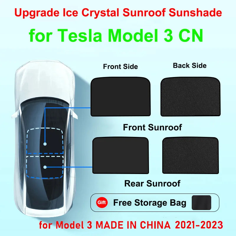 Upgrade Ice Crystal Sunroof Sunshade for Tesla Model Y 3 2023 2022 Roof Car Sun Shade Skylight Blind Shading Nano Sun Visor Net