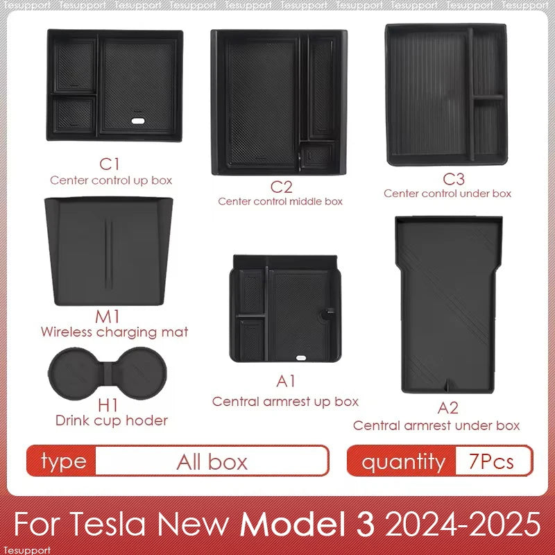 For Tesla Model 3 Highland 2025 Storage Box Model 3 2024 Highland Center Console Armrest Storage Box Stowing Tidying Accessories