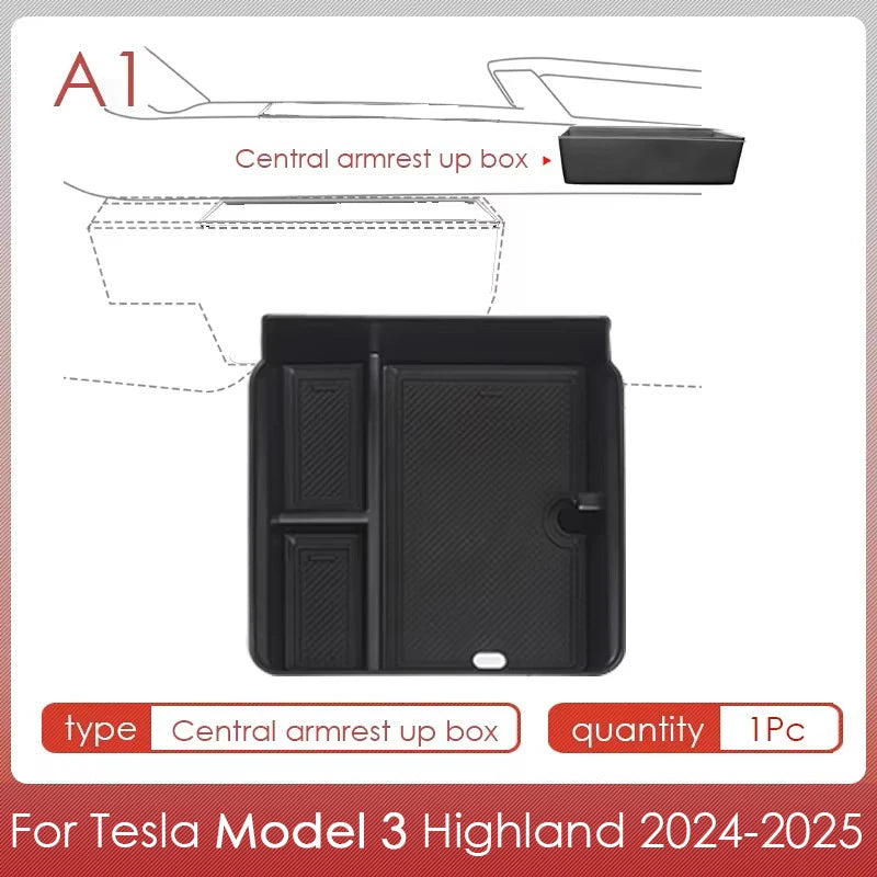For Tesla Model 3 Highland 2025 Storage Box Model 3 2024 Highland Center Console Armrest Storage Box Stowing Tidying Accessories