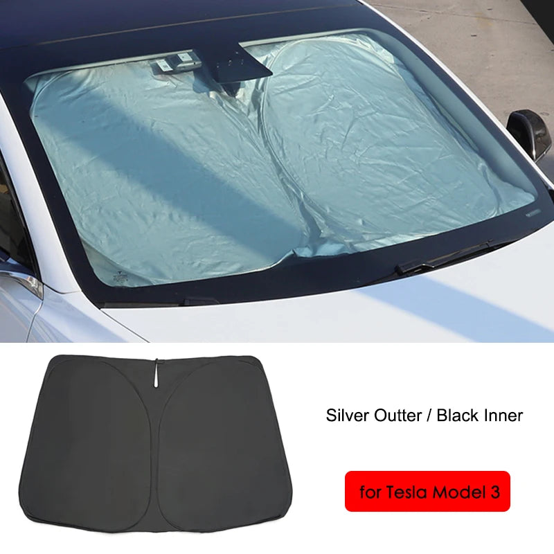 For Tesla Model 3 Y Juniper Highland 2025-2020 Front Windshield Sunshade Folding Window Sun Shade Cover Heat Protection Visor