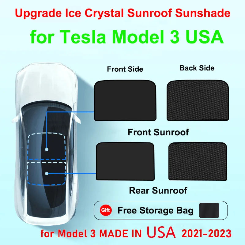 Upgrade Ice Crystal Sunroof Sunshade for Tesla Model Y 3 2023 2022 Roof Car Sun Shade Skylight Blind Shading Nano Sun Visor Net