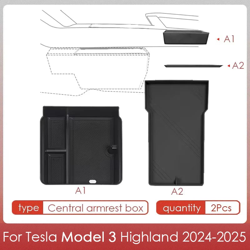 For Tesla Model 3 Highland 2025 Storage Box Model 3 2024 Highland Center Console Armrest Storage Box Stowing Tidying Accessories